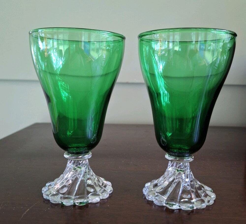 Pair Vintage Anchor Hocking Burple Inspiration Forest Green Water Goblets